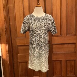 ZARA blue green ombre sequin white shirt dress size S 70% cotton
